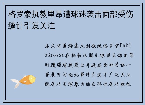格罗索执教里昂遭球迷袭击面部受伤缝针引发关注 格罗索执教里昂遭球迷袭击面部受伤缝针引发关注